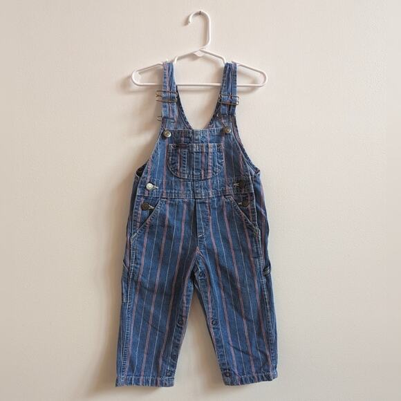 Vtg 90s Lee Jeans Overalls Boys Sz 24m Denim Red Stripe Classic - Picture 2 of 6